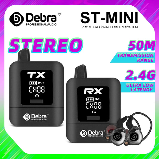 ST-mini Stereo UHF IEM Wireless In-Ear Monitor System Rechargeable for Audio Monitoring Recording Outdoor Performances