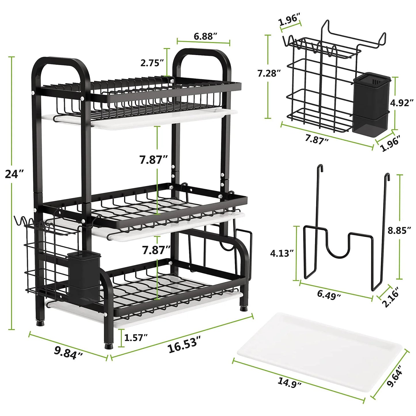 3 Tier Dish Drying Rack with Tray Utensil Holder,with Cutting Board Holder Drainboard Tray for Kitchen Counter Organizer Storage