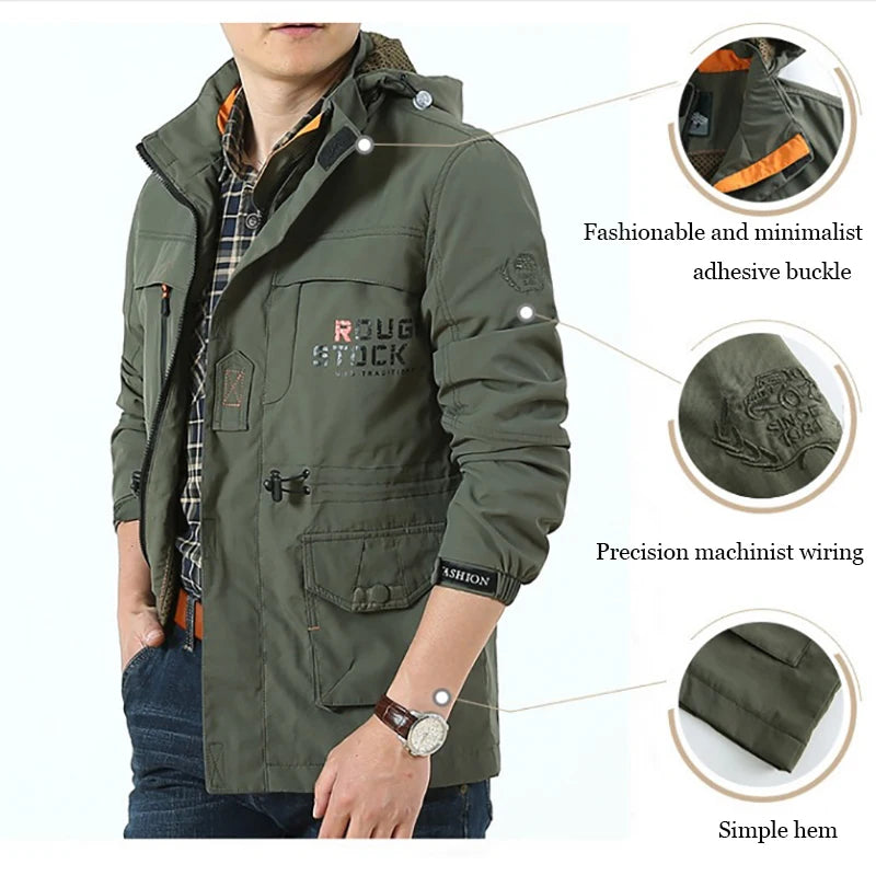 2024 Business Casual Jackets Man Sports Coat Autumn Windproof Hooded Jackets Quick Drying Lightweight Outdoor Climbing Outwear