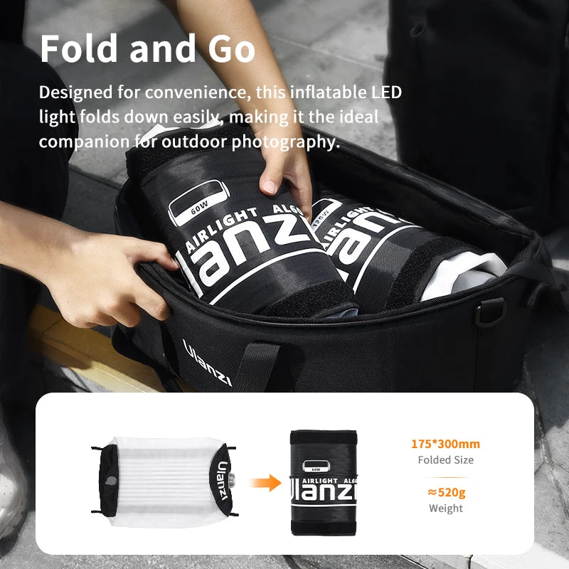 Ulanzi AL60 60W / AL120 120W Inflatable Air Tube Light APP Control LED Video Light Bi-Color Light Stick w Handle for Photography