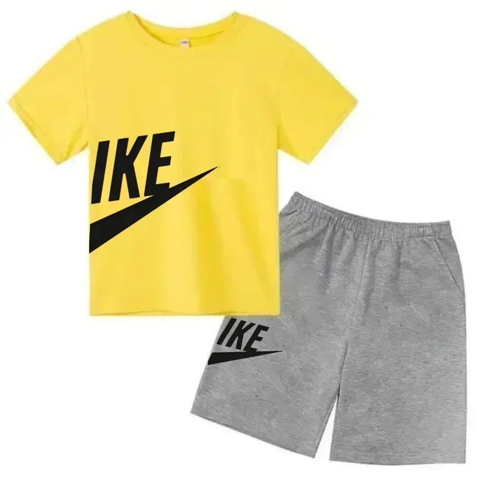 Summer Short Sleeve T Shirt +shorts 2 Piece Set Children Clothes Luxury Brand Print Sport Casual Fashion Boy Girl Kid Tracksuit