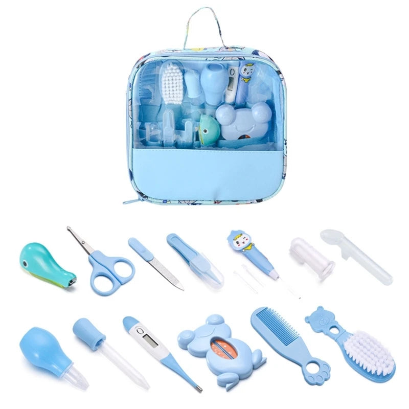 8/13Pcs/set Newborn Baby Care Kit Kid Toiletries Baby Kids Nail Hair Health Care Thermometer Grooming Brush Kit Clipper Scissor