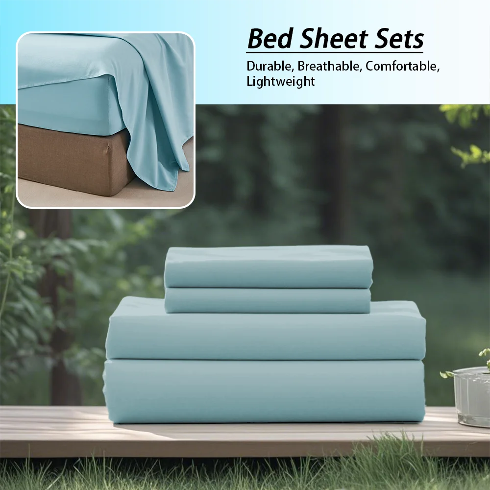 3/4Pcs soft solid color fashionable home bedding set, suitable for all seasons,1 fitted sheet, 1 flat sheet, 1/ 2 pillowcases