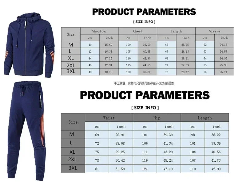 New spring and autumn men's casual sports set, outdoor jogging fashionable men's zipper jacket + skinny pants two-piece set