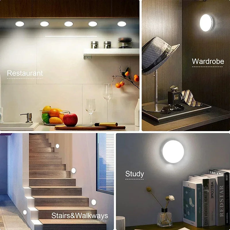 2~6 Pack Motion Sensor LED Night Light USB Rechargeable 3 Color Night Lamp Cabinet Wardrobe Lamp Staircase Wireless Closet Light