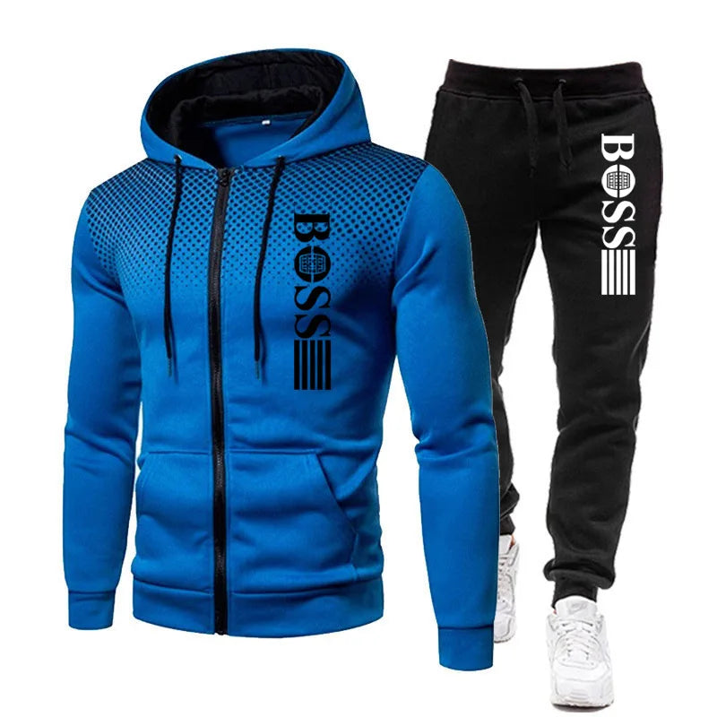 2025 New Men's zippered hoodie + Casual Pants Set for Autumn and Winter fashion Fitness and Warm sportswear Two-piece set