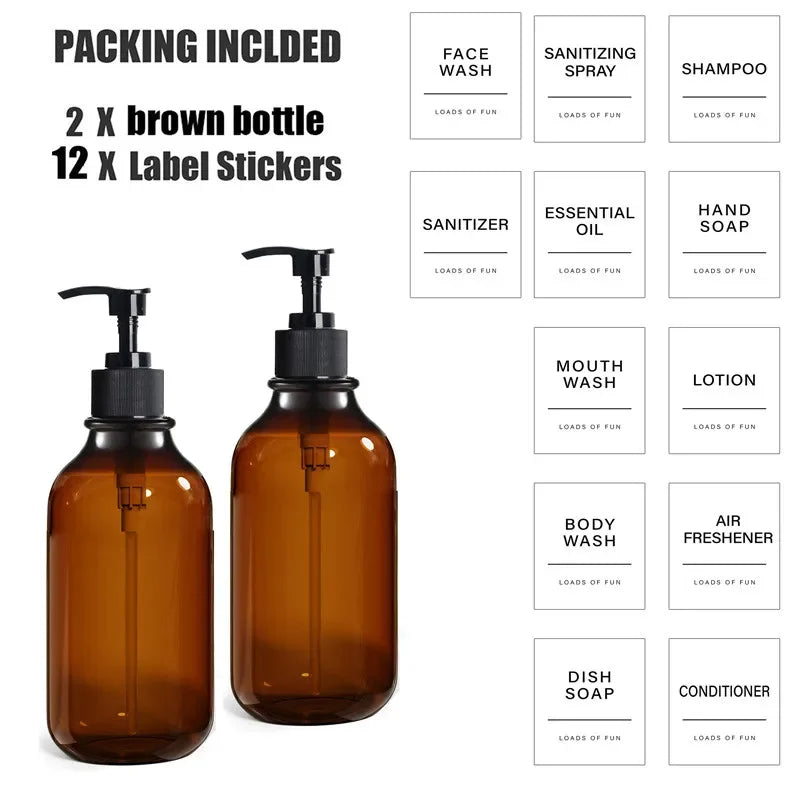 1/2/3PCS 500ML Brown Soap Dispenser With Lables Wall Mount Lotion Bottle Shower Gel Shampoo Empty Container For Bathroom Kitchen