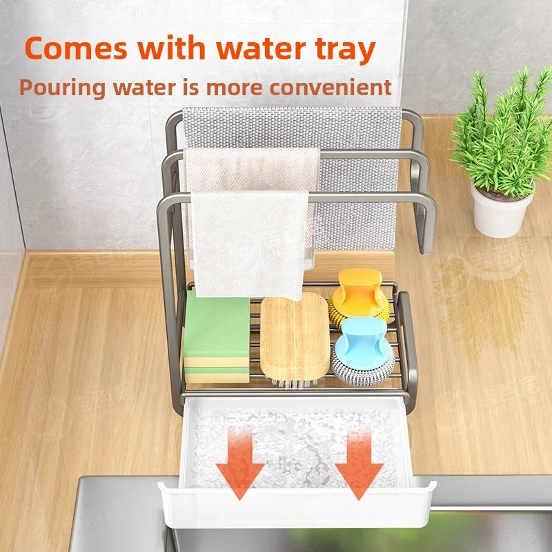 Wall-Mounted Non-Perforated Rag Rack Kitchen Shelf Dishcloth Tabletop Storage Hanging Rack Organizer for Home