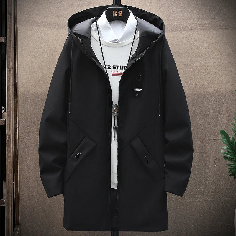 2024 Men's Classic Fashion Trend Long Windbreaker Spring Autumn Men Casual Loose Large Size High-quality Hooded Coat