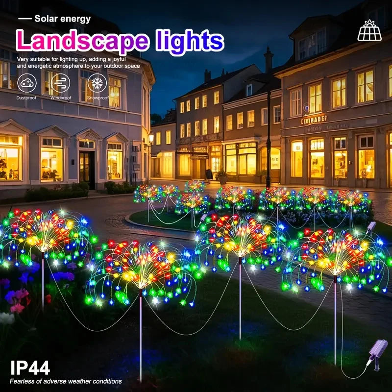 Solar LED Fireworks Lights 8 Lighting Modes Waterproof DIY Solar Outdoor Decorative Fairy String Light for Garden Lawns Wedding