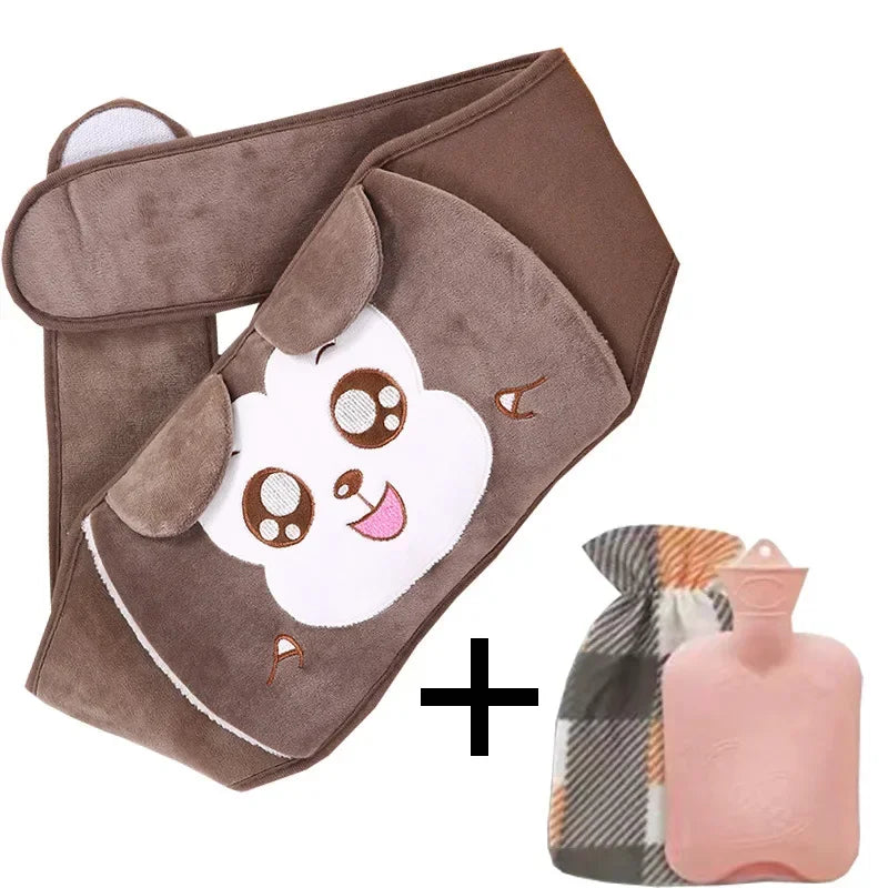 3-Piece Set Hot Water Bag Filling Water Type Hot Water Bottle Cover Plush Animal Belt Winter Menstrual Women Belly Hand Warmer