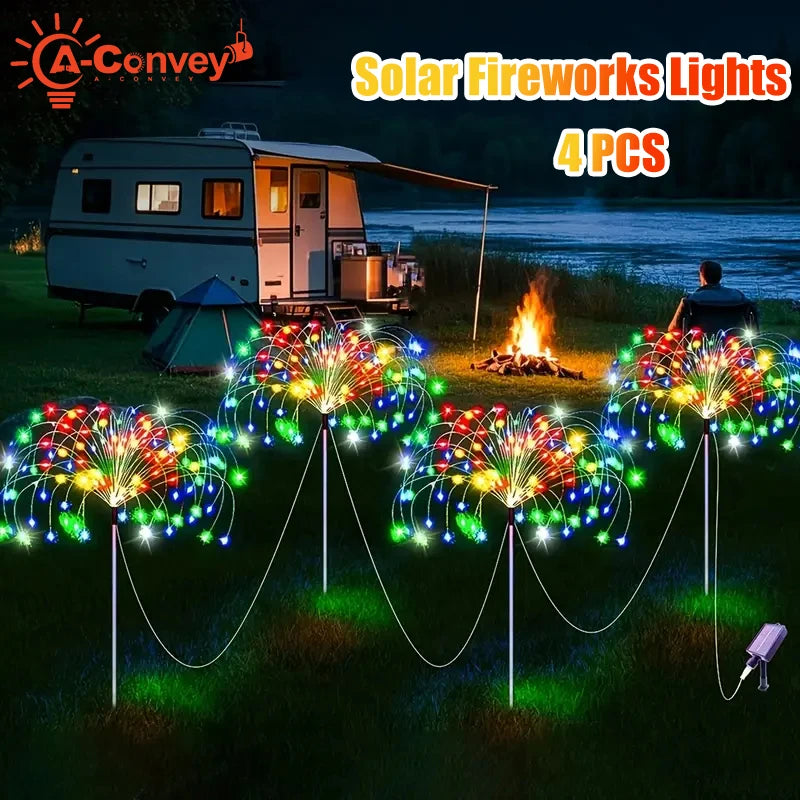 Solar LED Fireworks Lights 8 Lighting Modes Waterproof DIY Solar Outdoor Decorative Fairy String Light for Garden Lawns Wedding
