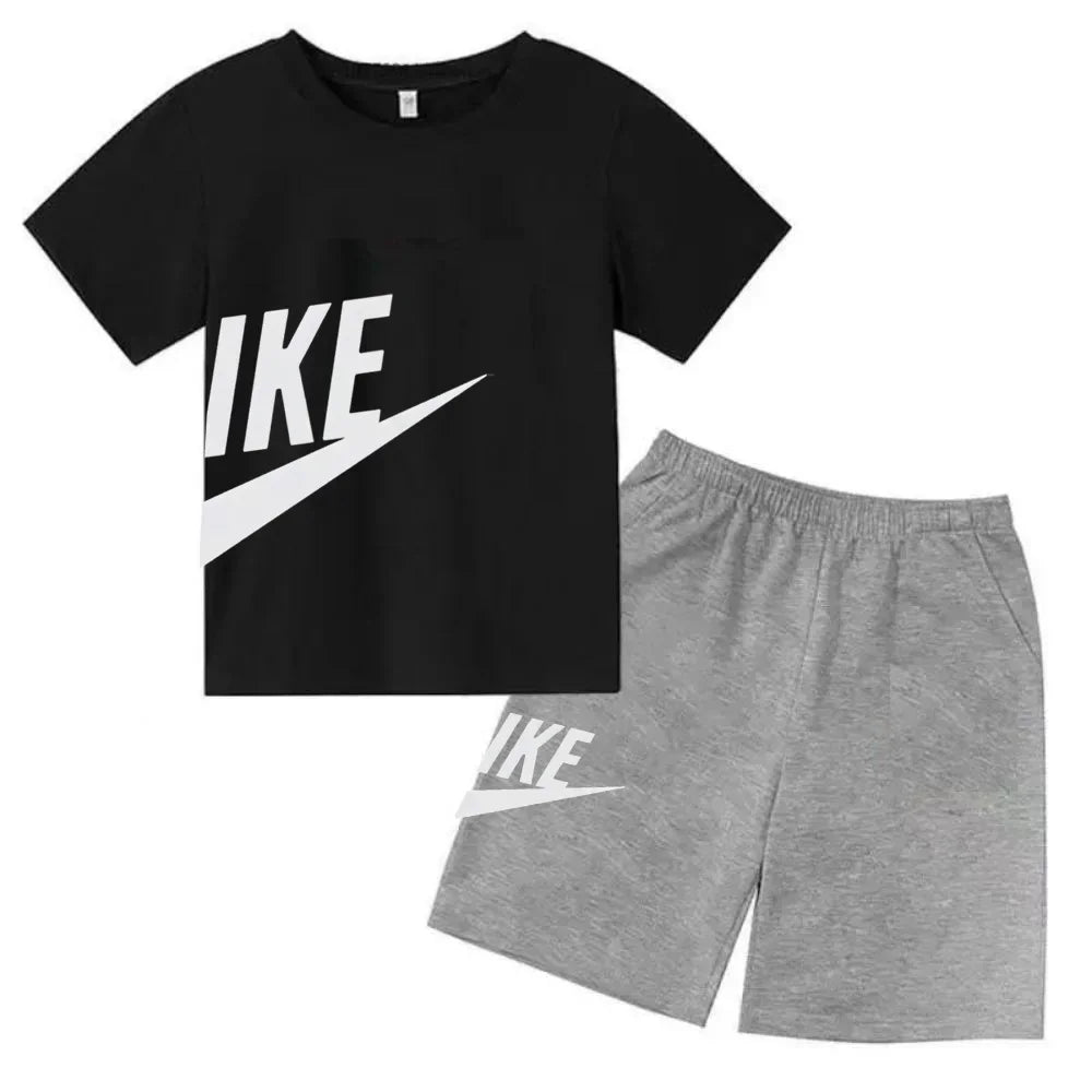 Summer Short Sleeve T Shirt +shorts 2 Piece Set Children Clothes Luxury Brand Print Sport Casual Fashion Boy Girl Kid Tracksuit
