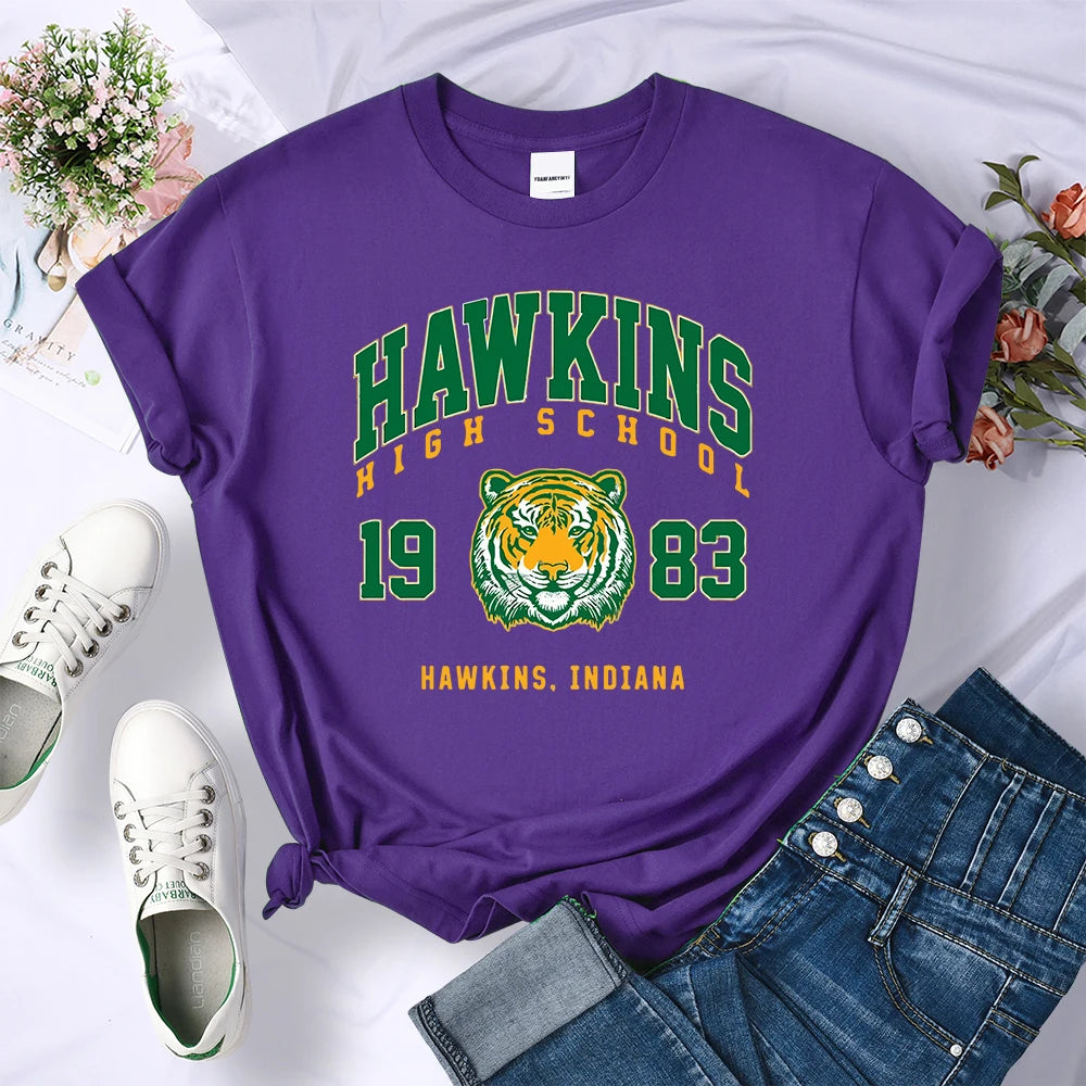 Hawkins High School 1983 Print Female T-Shirt Fitted Harajuku Tee Shirts Street Fashion Streetwear Casual Crewneck Tshirt Women