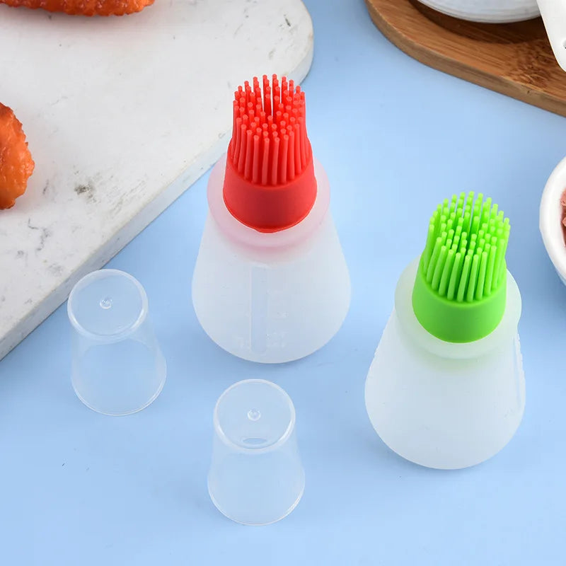 1PC Silicone Oil Bottle Brush Oil Dispenser Bottle With Barbecue Brush Portable Outdoor BBQ Accessories Kitchen Baking Gadgets