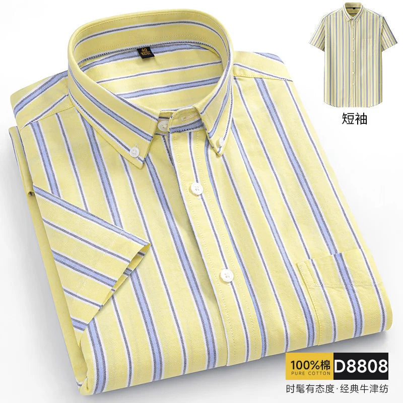 Summer 100% Pure Cotton Men Shirts Short Sleeve Dress Shirts Male Slim Social Business Blouse Solid Color Oxford Shirt 7XL 8XL