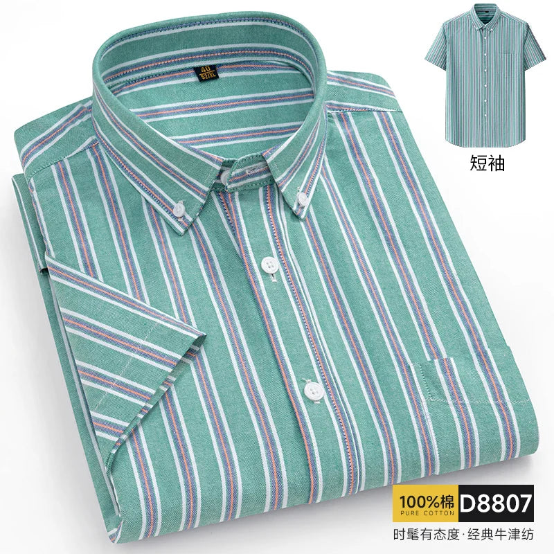 Summer 100% Pure Cotton Men Shirts Short Sleeve Dress Shirts Male Slim Social Business Blouse Solid Color Oxford Shirt 7XL 8XL