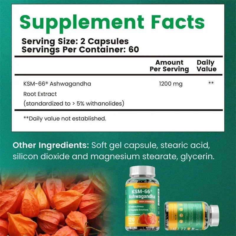 Organic KSM-66 Ashwagandha Root Extract Stress Relief – High Absorption Root Powder – Mood Support & Natural Immune Boost