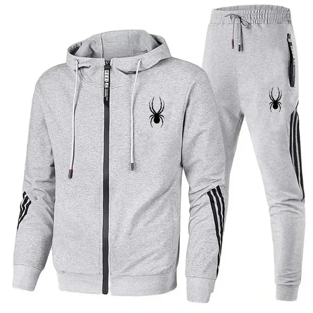 New spring and autumn men's casual sports set, outdoor jogging fashionable men's zipper jacket + skinny pants two-piece set