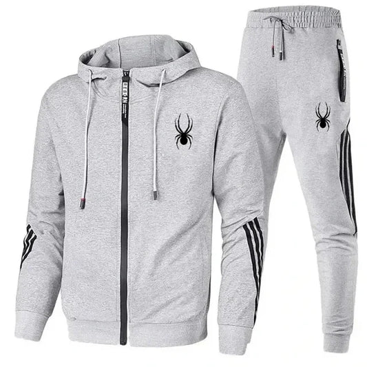 New spring and autumn men's casual sports set, outdoor jogging fashionable men's zipper jacket + skinny pants two-piece set