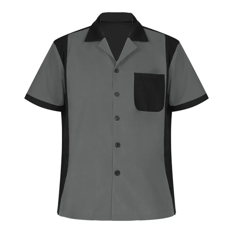 2024 summer new men's bowling shirt Retro short sleeve button casual multi-colored striped notch collar shirt 5XL