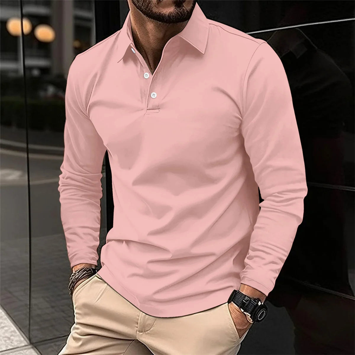 Spring And Autumn Men's Long-Sleeved Pullover Sports Polo Shirt Solid Color Casual Breathable Simple Style Fashion Tops