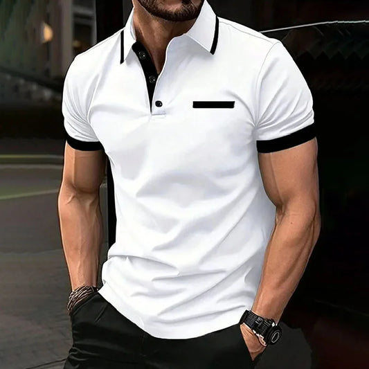 Spring Summer Men Clothes Short Sleeve Turn-down Collar Polo Shirt Fake Pocket Print Business Casual Polo Shirt Resilient Tops