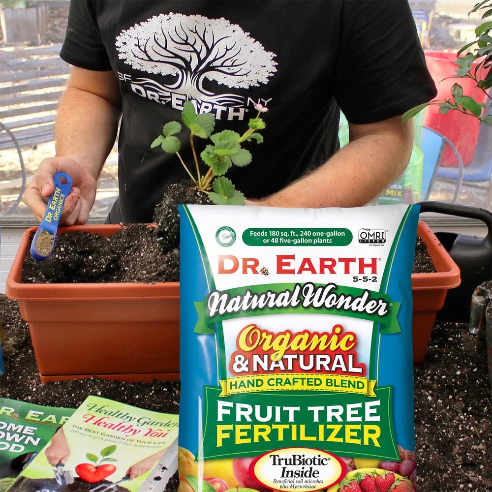 Natural Organic Fruit Tree Food Fertilizer 5-5-2 12 lb Certified Non GMO Quick Release Nutrients Safe People Pets Covers 180 sq