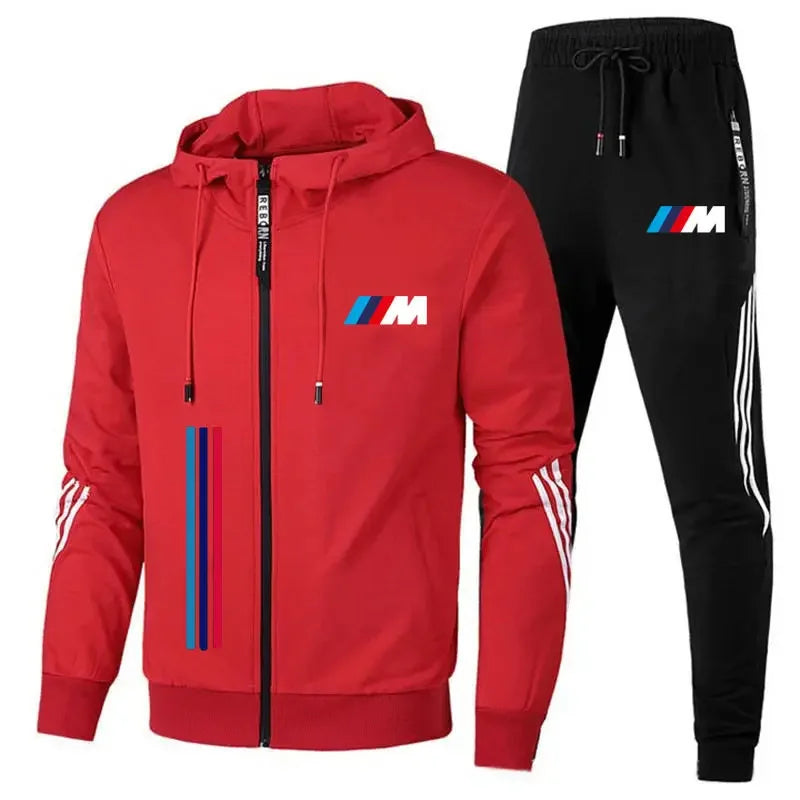 2025 Trendy BMW Men's Running Sports Set Hooded Zipper cardigan Sweatshirt Casual Fashion Two Piece Set