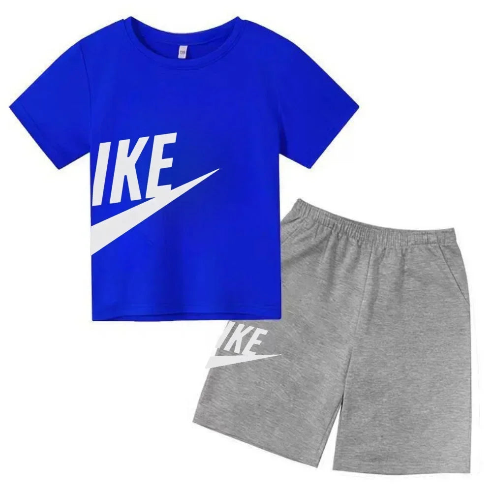 Summer Short Sleeve T Shirt +shorts 2 Piece Set Children Clothes Luxury Brand Print Sport Casual Fashion Boy Girl Kid Tracksuit