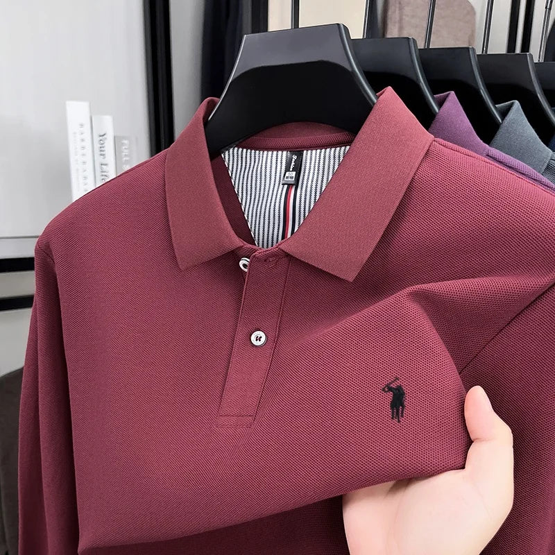 100% pure cotton autumn and winter men's fashion sports brand embroidered pony long sleeved POLO shirt business casual T-shirt