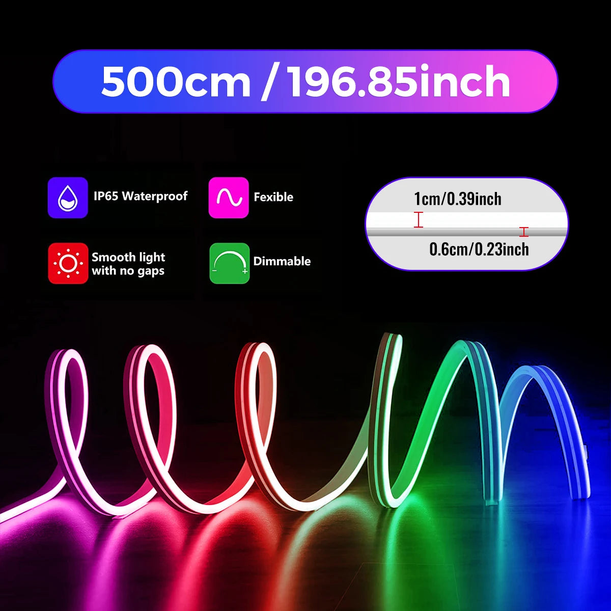 10M/5M/3M Neon WIFI RGB Led Strip Lights Outdoor Waterproof with Music Sync, 108leds/m DIY Tape with Remote and App for Bedroom