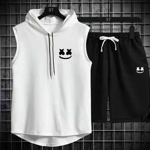 Brand Summer Men's Two Piece Set CasualT-Shirt and Shorts Set Mens Sports Suit Fashion Short Sleeve Tracksuit Hooded T-shirt