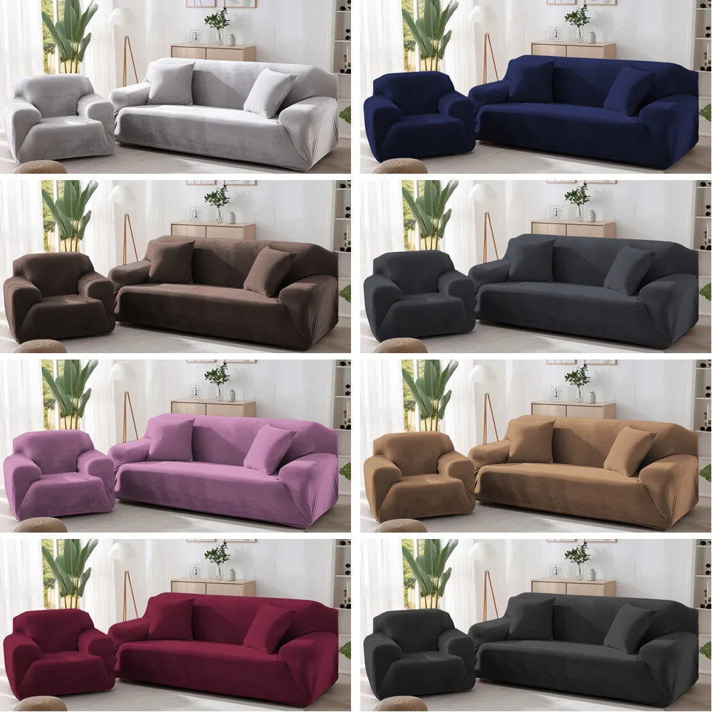 Velvet Sofa Cover Thick Elastic 1/2/3/4 Seater Sofa Cover for Living Room Velvet Plush L Shaped Corner Sofa Cover Couch Cover