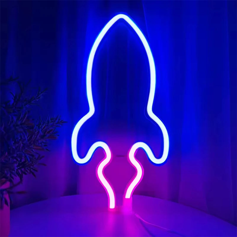 Space Neon Night Light Usb ET Planet Rocket Led Lights 3D Art Night Lights Lamp For Bedroom Wall Neon Led Strip AA Battry
