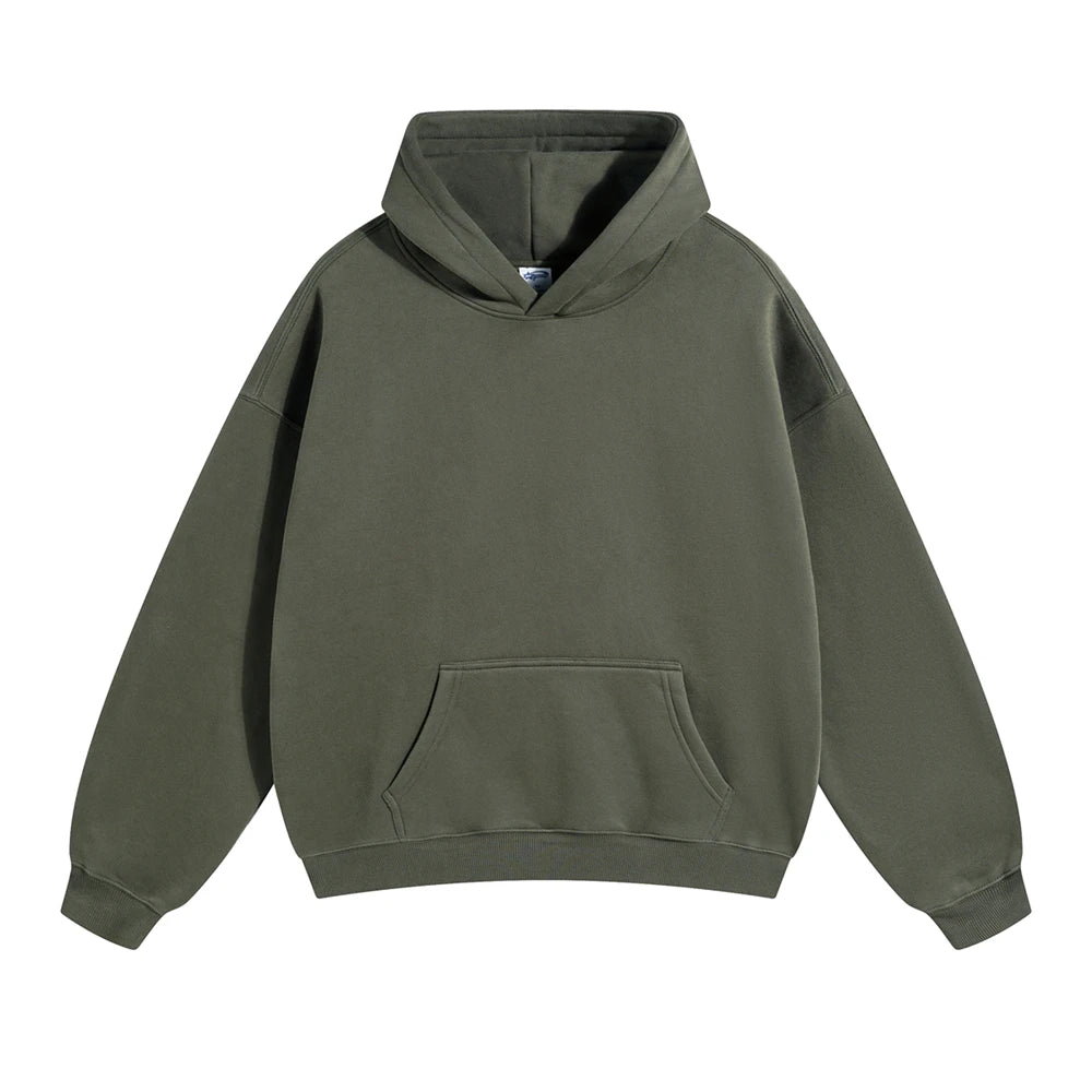 ZODF New Thick 350gsm Fleece Hooded Hoodies For Men Unisex Winter Oversized Loose Basic Solid Sweatshirts Pullovers Coats HY0631