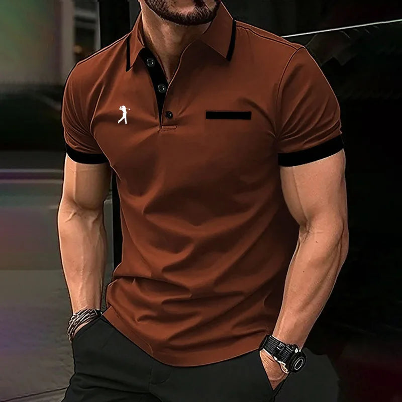Spring Summer Men Clothes Short Sleeve Turn-down Collar Polo Shirt Fake Pocket Print Business Casual Polo Shirt Resilient Tops