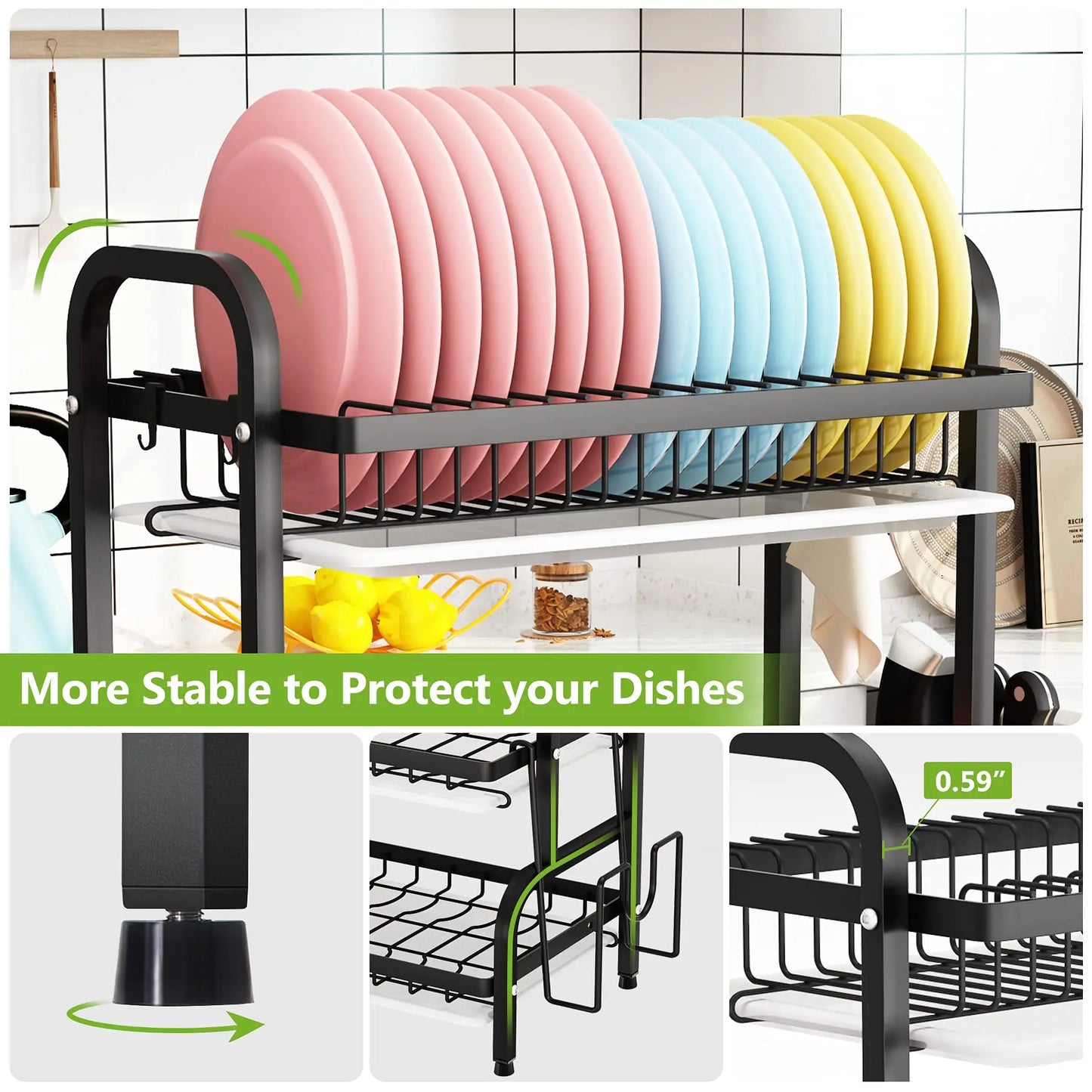 3 Tier Dish Drying Rack with Tray Utensil Holder,with Cutting Board Holder Drainboard Tray for Kitchen Counter Organizer Storage