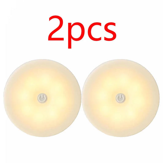 2pcs LED Smart Human Body Sensor Night Lamp Emergency Automatic Lighting USB Charging Wireless Magentic Suction Use Night Light
