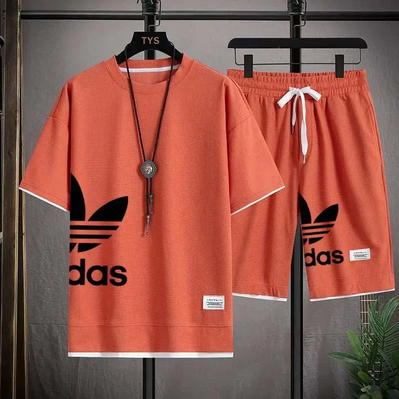 Summer 2025 New Men's pullover sportswear Set, fashionable basketball men's casual short-sleeved T-shirt + shorts two-piece set