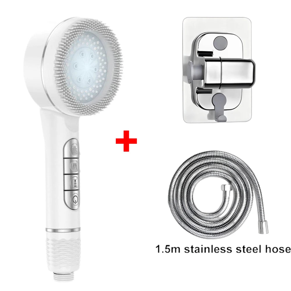 4 Modes Self-cleaning Shower Head with Silicone Brush One-Key Stop Water Massage High Pressure ABS Showerhead with Filter