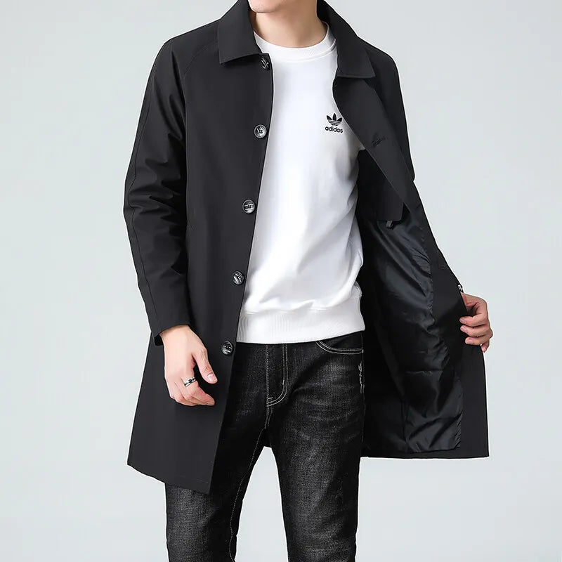 Top Quality Korean New Brand Casual Fashion Long Men Trench Coat  Windbreaker Overcoat Slim Fit Long Jacket Men Clothing