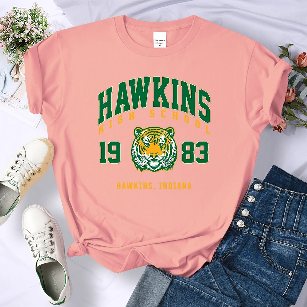 Hawkins High School 1983 Print Female T-Shirt Fitted Harajuku Tee Shirts Street Fashion Streetwear Casual Crewneck Tshirt Women
