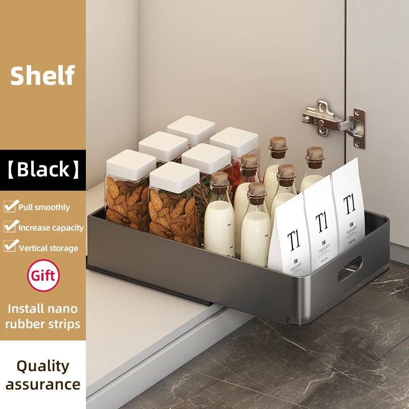 Kitchen Sliding Dish Rack Home Pull-out Drawer Bowl Storage Shelf Dish Drying Storage Box With Sliding Rail Kitchen Storage Rack