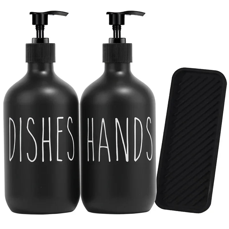 2Pcs 500ml Hand Dish Soap Dispenser Empty Pump Bottle, Farmhouse Kitchen Counter Decor Organization with Silicone OR Bamboo Try
