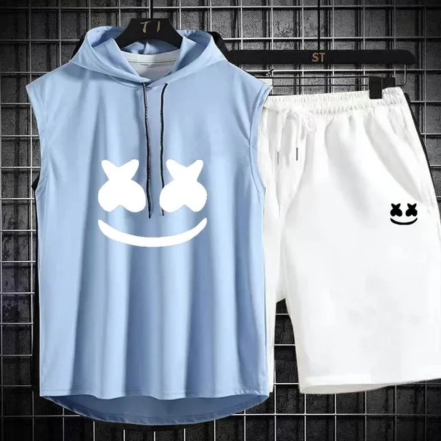 Brand Summer Men's Two Piece Set CasualT-Shirt and Shorts Set Mens Sports Suit Fashion Short Sleeve Tracksuit Hooded T-shirt