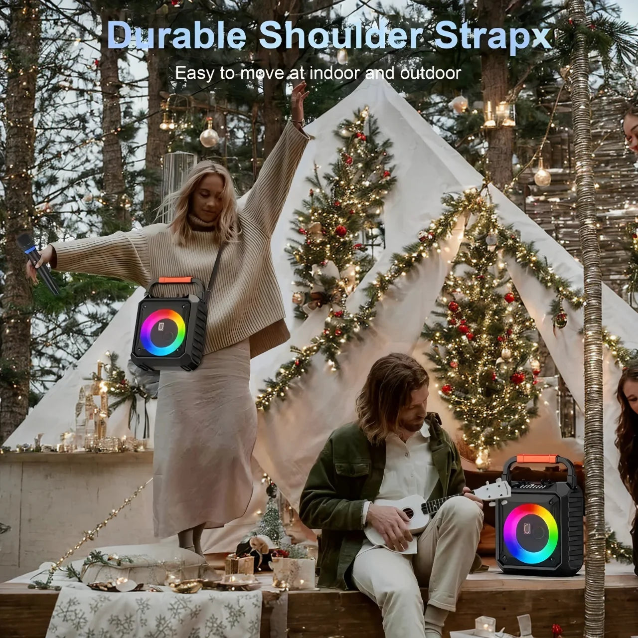 T17 Karaoke Machine Comes with 2 Wireless Karaoke Microphones, Portable Bluetooth Speaker Home Karaoke 0K System, with Rgb Colorful Lights