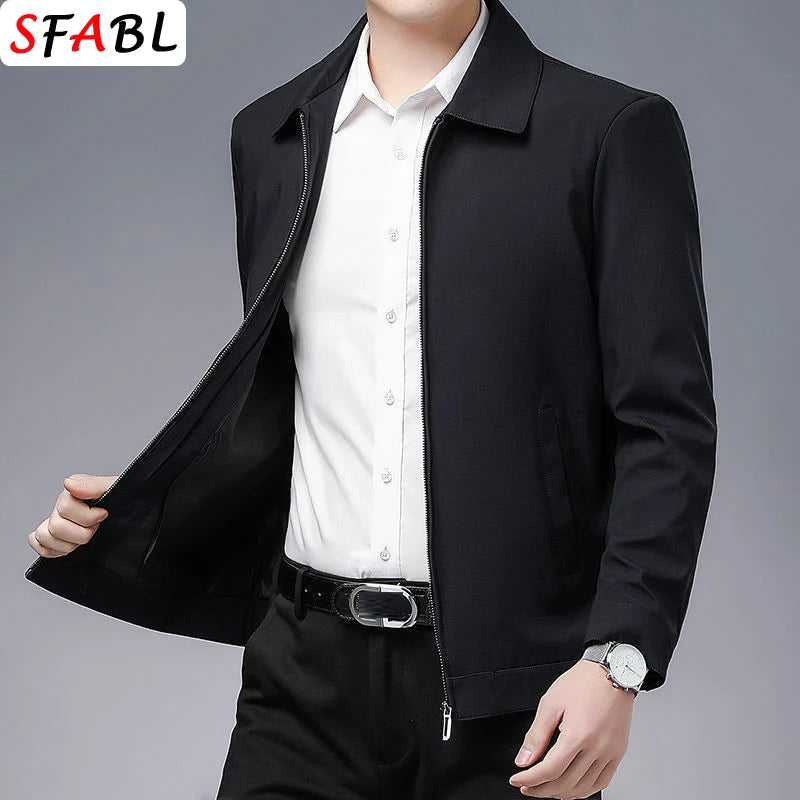 Solid Quality Men's Jacket Business Casual Luxury Blazer for Men Zipper Jacket Office Dress Coat Spring Autumn New Outerwear 3XL
