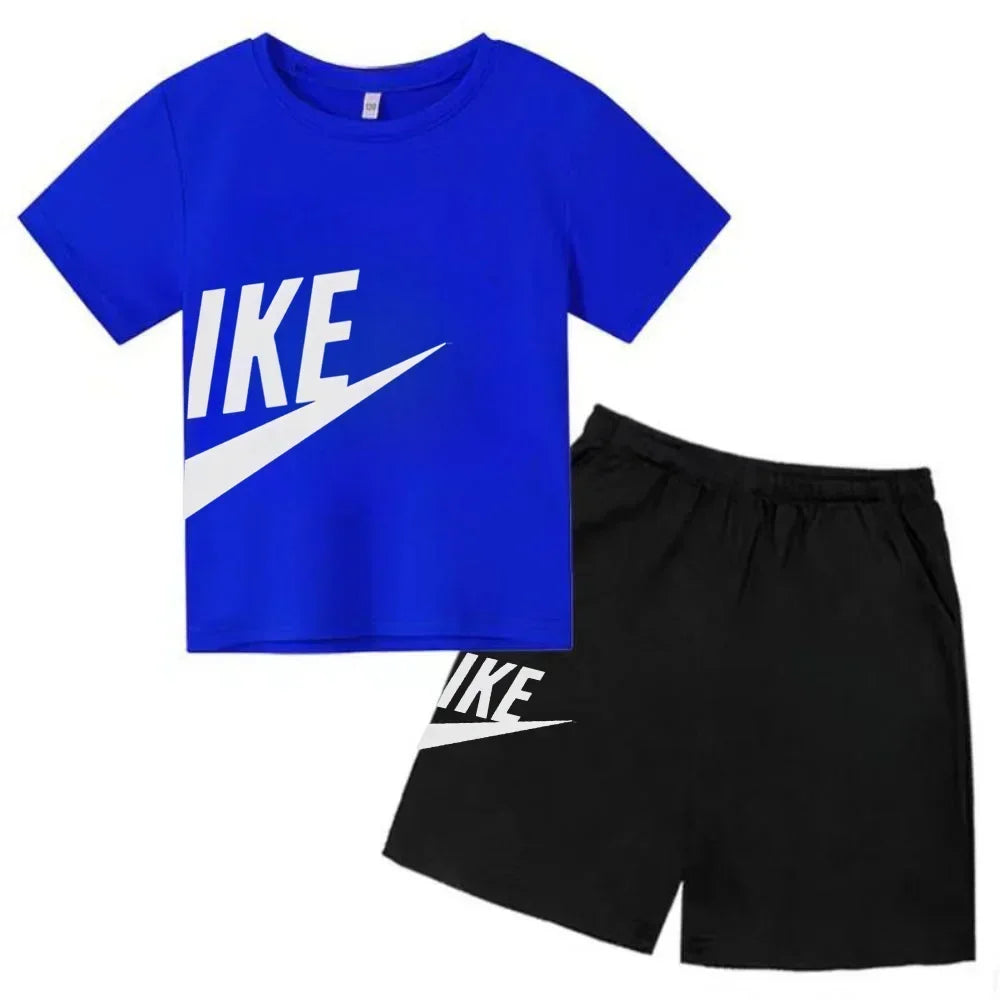 Summer Short Sleeve T Shirt +shorts 2 Piece Set Children Clothes Luxury Brand Print Sport Casual Fashion Boy Girl Kid Tracksuit