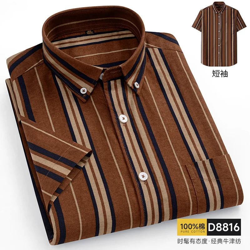 Summer 100% Pure Cotton Men Shirts Short Sleeve Dress Shirts Male Slim Social Business Blouse Solid Color Oxford Shirt 7XL 8XL